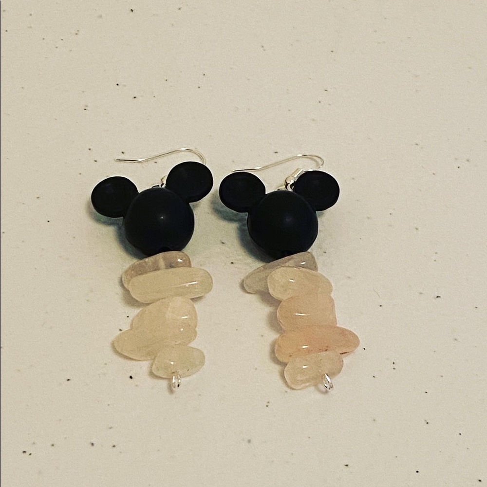 Genuine rose quartz Mickey earrings